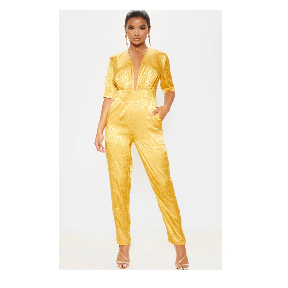 Mustard Plunge Neck Jumpsuit